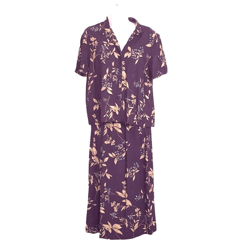 Sag Harbor Vintage 90s Skirt Top Dress Small Purple Floral Elastic Midi Rayon - Picture 3 of 9